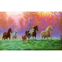 Семья лошадей на зеленом лугу